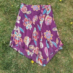 Y2K Plum Nine West Midi Skirt with Asymmetrical Ruffle Hem 90s Floral 14